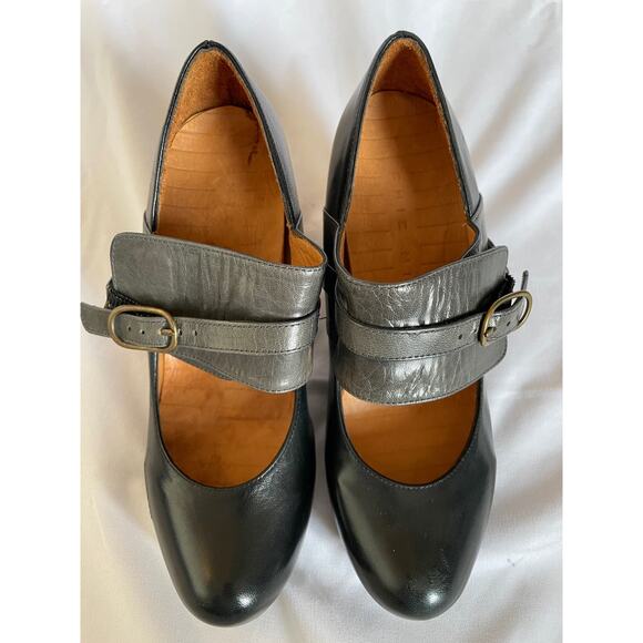 Chie Mihara Mary Jane Black Grey Wood Platform Heels, US 6,  EU 36 - Picture 2 of 5